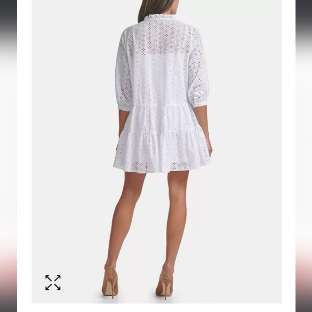 Tommy Hilfiger White Button Down Cotton Tiered Lined Eyelet Dress Size 2 - Picture 2 of 8